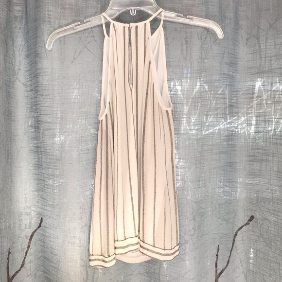 Joie zelpha white silk thin silver chain rows stripes racerback tank top blouse - Picture 5 of 8